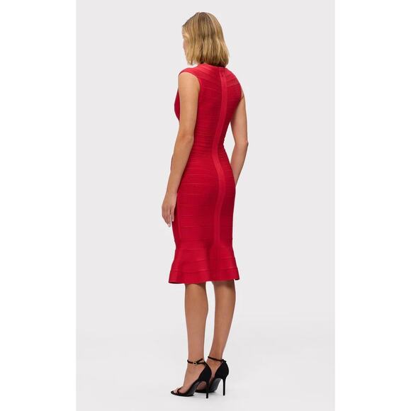 New HERVE LEGER The Sophie Bodycon Dress in Lipstick Red Medium - Picture 6 of 13